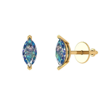 1cttw Marquise Cut Blue Moissanite Gold-Plated 925 Silver Push Back Stud Earrings