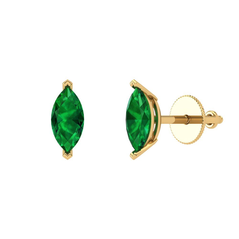1cttw Marquise Cut Simulated Emerald Gold-Plated 925 Silver Push Back Stud Earrings