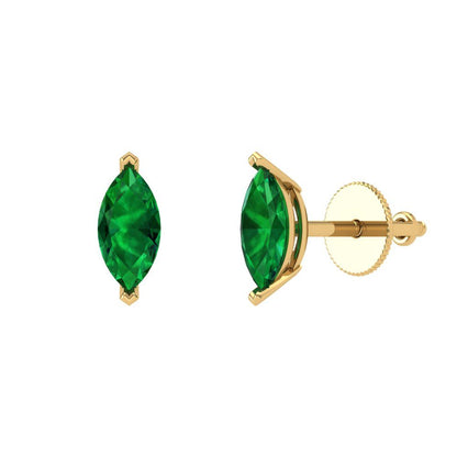 1cttw Marquise Cut Simulated Emerald Gold-Plated 925 Silver Push Back Stud Earrings