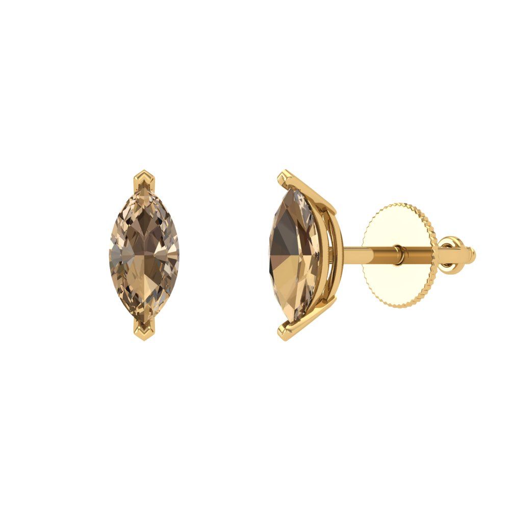 1cttw Marquise Cut Simulated Champagne Diamond Gold-Plated 925 Silver Push Back Stud Earrings