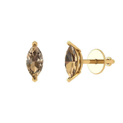 1cttw Marquise Cut Simulated Champagne Diamond Gold-Plated 925 Silver Push Back Stud Earrings