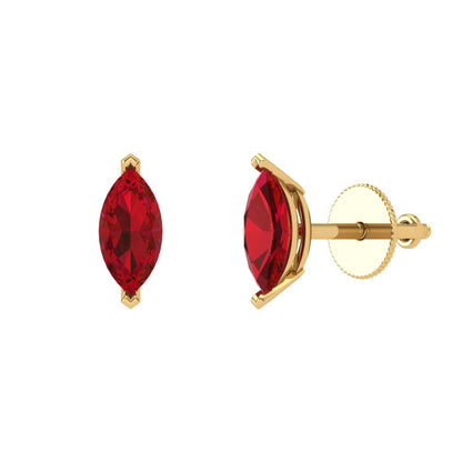 1cttw Marquise Cut Simulated Pink Tourmaline Gold-Plated 925 Silver Push Back Stud Earrings