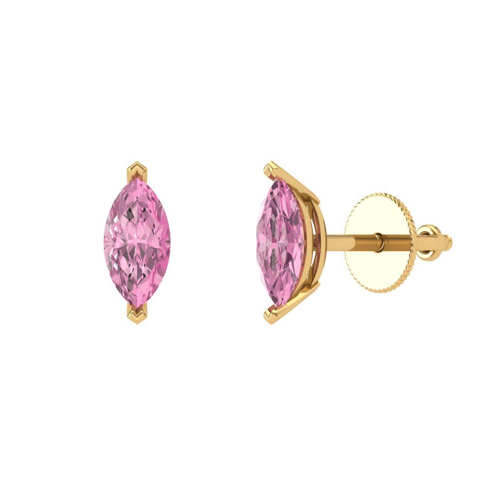 1cttw Marquise Cut Simulated Pink Diamond Gold-Plated 925 Silver Push Back Stud Earrings