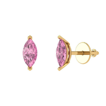 1cttw Marquise Cut Simulated Pink Diamond Gold-Plated 925 Silver Push Back Stud Earrings