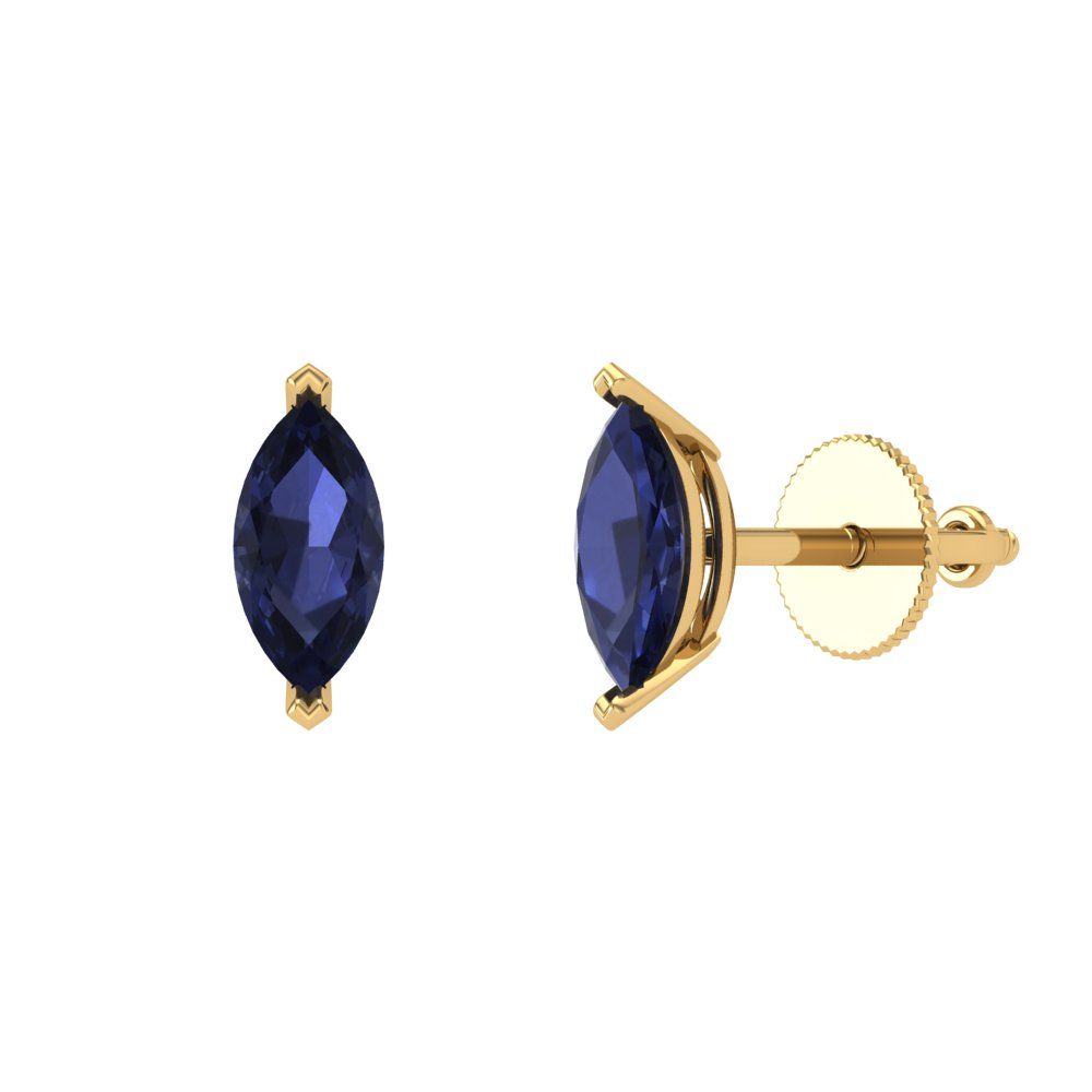 1cttw Marquise Cut Simulated Blue Sapphire Gold-Plated 925 Silver Push Back Stud Earrings