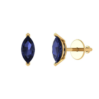 1cttw Marquise Cut Simulated Blue Sapphire Gold-Plated 925 Silver Push Back Stud Earrings