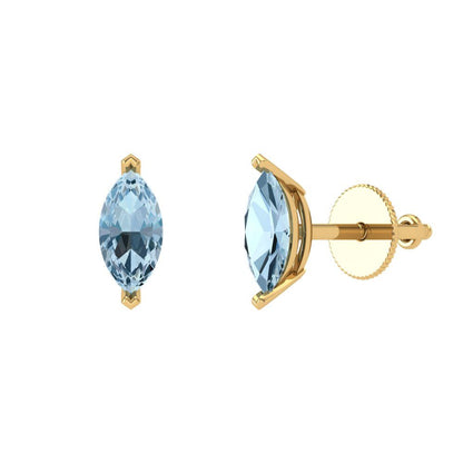 1cttw Marquise Cut Natural Sky Blue Topaz Gold-Plated 925 Silver Push Back Stud Earrings