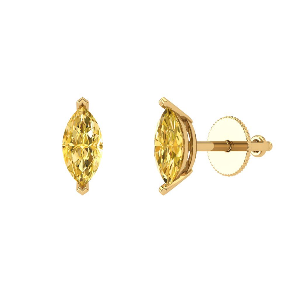 1cttw Marquise Cut Simulated Yellow Diamond Gold-Plated 925 Silver Push Back Stud Earrings