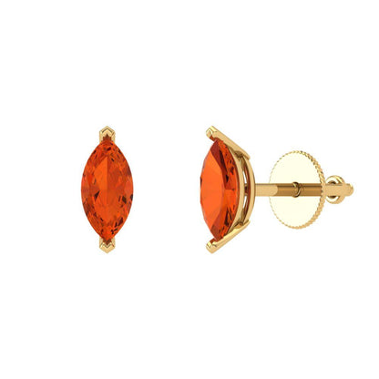 1cttw Marquise Cut Simulated Red Diamond Gold-Plated 925 Silver Push Back Stud Earrings