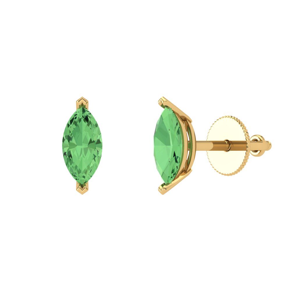 1cttw Marquise Cut Simulated Green Diamond Gold-Plated 925 Silver Push Back Stud Earrings