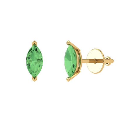 1cttw Marquise Cut Simulated Green Diamond Gold-Plated 925 Silver Push Back Stud Earrings