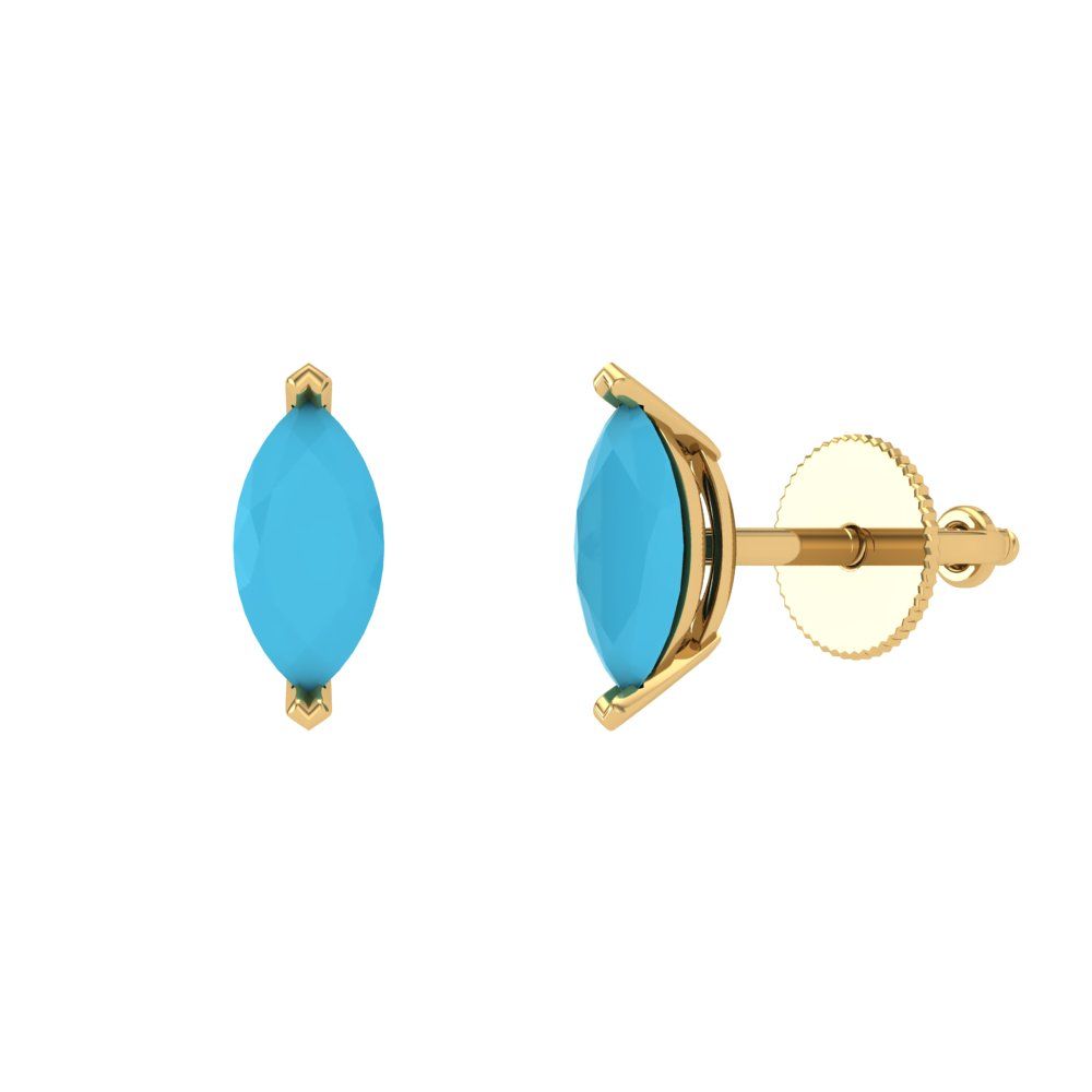 1cttw Marquise Cut Simulated Turquoise Gold-Plated 925 Silver Push Back Stud Earrings