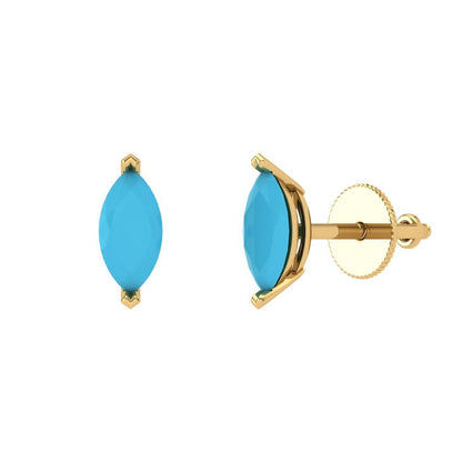1cttw Marquise Cut Simulated Turquoise Gold-Plated 925 Silver Push Back Stud Earrings