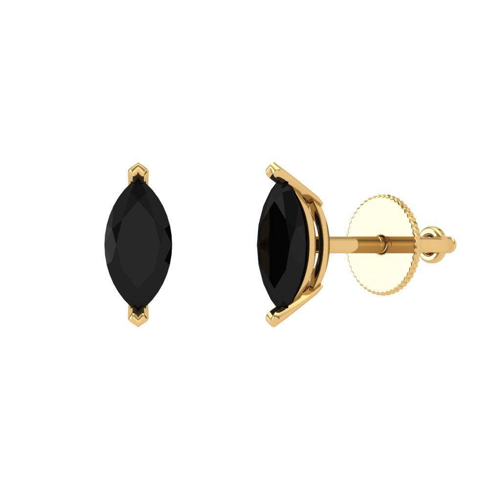 1cttw Marquise Cut Natural Onyx Gold-Plated 925 Silver Push Back Stud Earrings