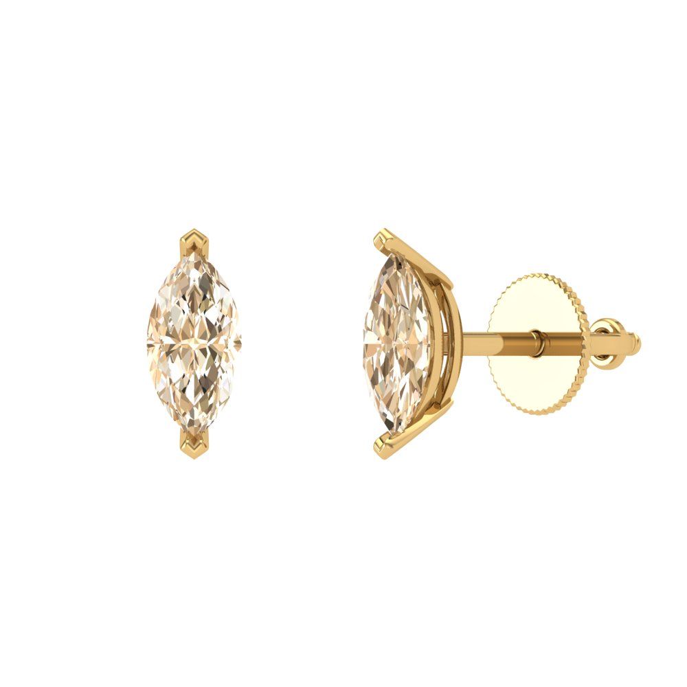 1cttw Marquise Cut Natural Morganite Gold-Plated 925 Silver Push Back Stud Earrings