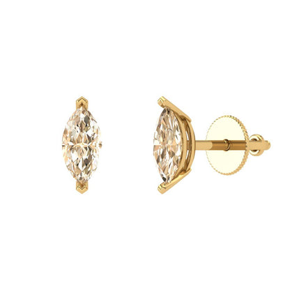 1cttw Marquise Cut Natural Morganite Gold-Plated 925 Silver Push Back Stud Earrings