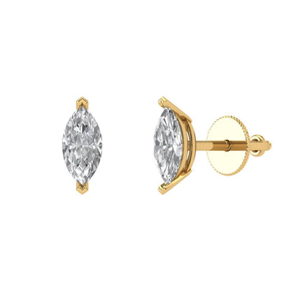 1cttw Marquise Cut Moissanite Gold-Plated 925 Silver Push Back Stud Earrings