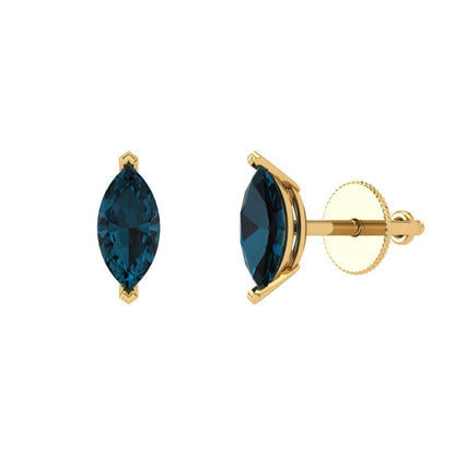 1cttw Marquise Cut Natural London Blue Topaz Gold-Plated 925 Silver Push Back Stud Earrings
