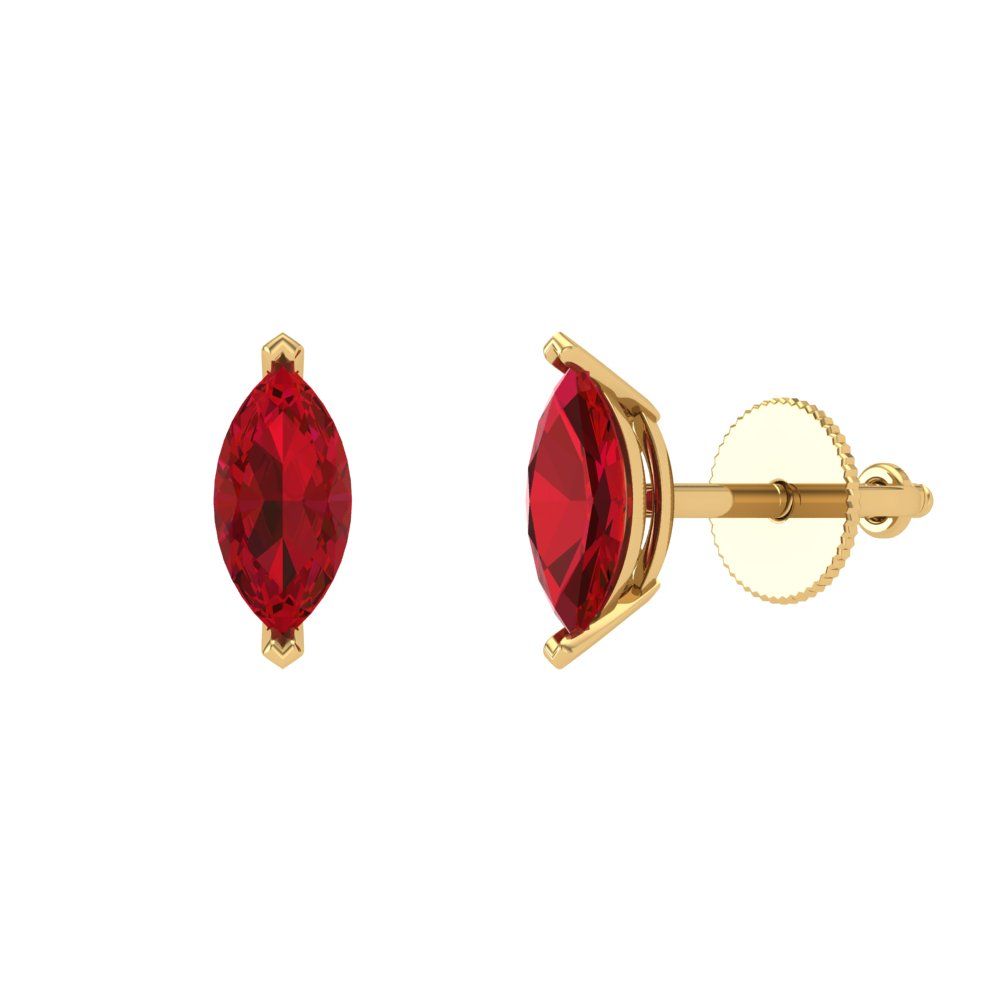 1cttw Marquise Cut Simulated Ruby Gold-Plated 925 Silver Push Back Stud Earrings