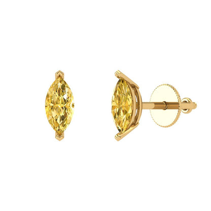 1cttw Marquise Cut Natural Citrine Gold-Plated 925 Silver Push Back Stud Earrings