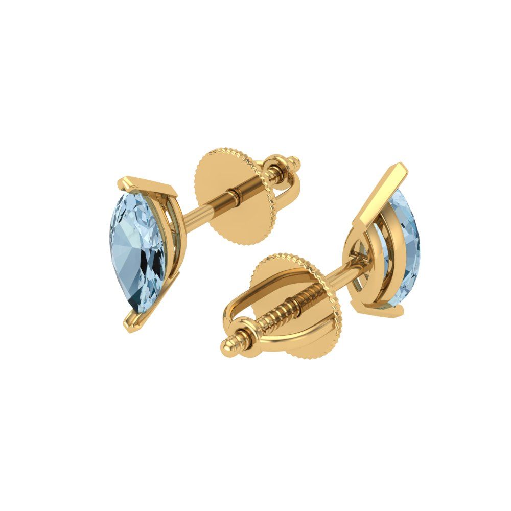 1cttw Marquise Cut Simulated Blue Diamond Gold-Plated 925 Silver Push Back Stud Earrings