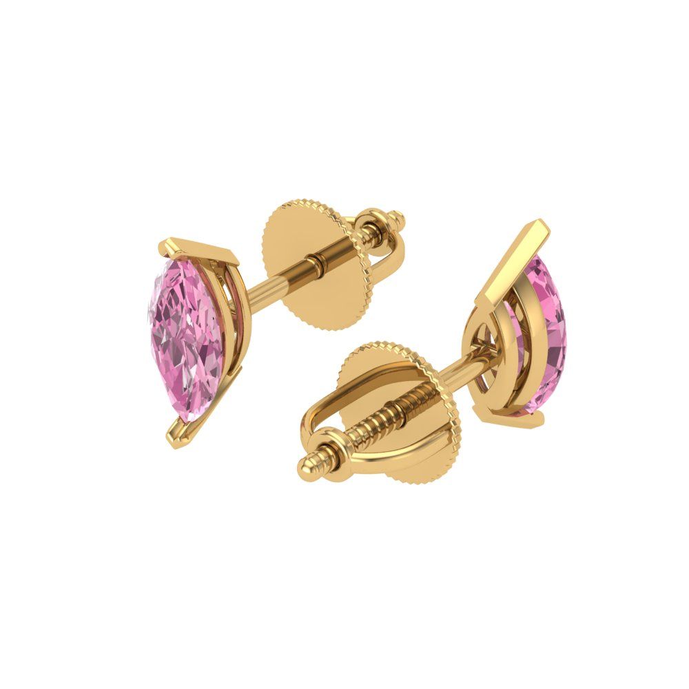 1cttw Marquise Cut Simulated Pink Diamond Gold-Plated 925 Silver Push Back Stud Earrings