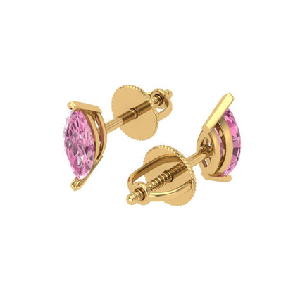 1cttw Marquise Cut Simulated Pink Diamond Gold-Plated 925 Silver Push Back Stud Earrings