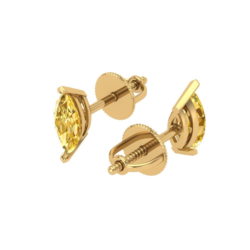 1cttw Marquise Cut Simulated Yellow Diamond Gold-Plated 925 Silver Push Back Stud Earrings