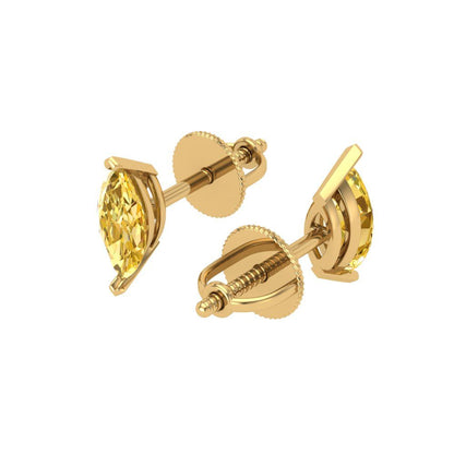 1cttw Marquise Cut Simulated Yellow Diamond Gold-Plated 925 Silver Push Back Stud Earrings