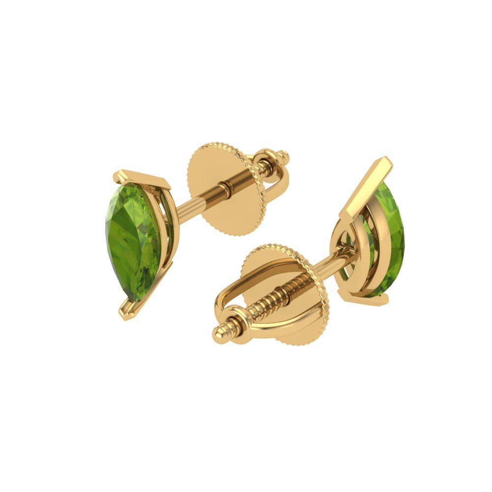 1cttw Marquise Cut Natural Peridot Gold-Plated 925 Silver Push Back Stud Earrings