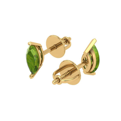 1cttw Marquise Cut Natural Peridot Gold-Plated 925 Silver Push Back Stud Earrings