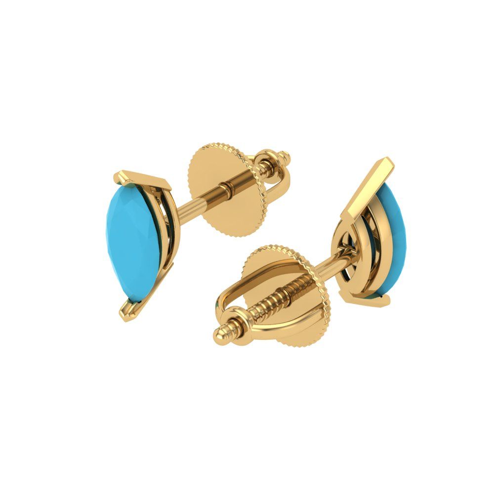 1cttw Marquise Cut Simulated Turquoise Gold-Plated 925 Silver Push Back Stud Earrings