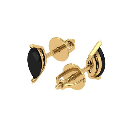 1cttw Marquise Cut Natural Onyx Gold-Plated 925 Silver Push Back Stud Earrings