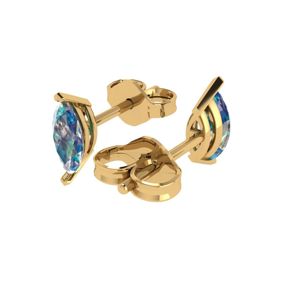 1cttw Marquise Cut Blue Moissanite Gold-Plated 925 Silver Push Back Stud Earrings