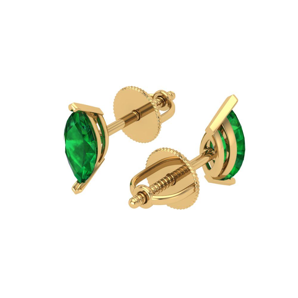 1cttw Marquise Cut Simulated Emerald Gold-Plated 925 Silver Push Back Stud Earrings