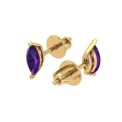 1cttw Marquise Cut Natural Amethyst Gold-Plated 925 Silver Push Back Stud Earrings