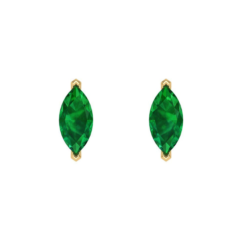 1.0 ct Brilliant Marquise Cut Solitaire Studs Simulated Emerald Stone Yellow Gold Earrings Push back