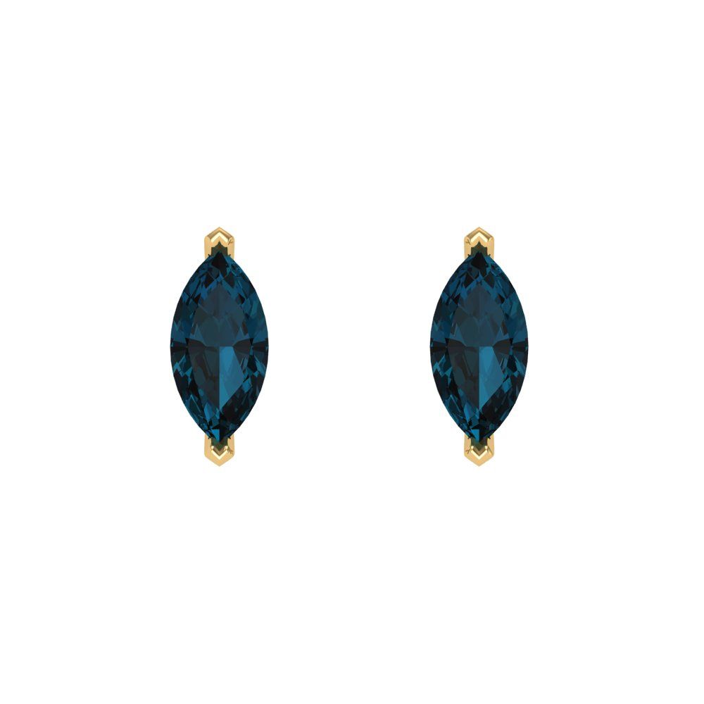 1cttw Marquise Cut Natural London Blue Topaz Gold-Plated 925 Silver Push Back Stud Earrings