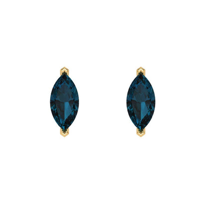 1cttw Marquise Cut Natural London Blue Topaz Gold-Plated 925 Silver Push Back Stud Earrings