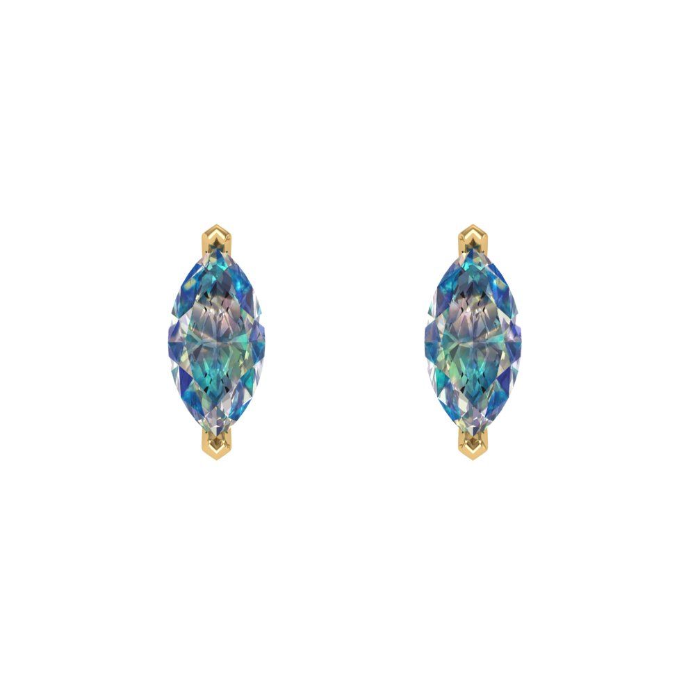 1cttw Marquise Cut Blue Moissanite Gold-Plated 925 Silver Push Back Stud Earrings