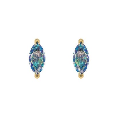 1cttw Marquise Cut Blue Moissanite Gold-Plated 925 Silver Push Back Stud Earrings