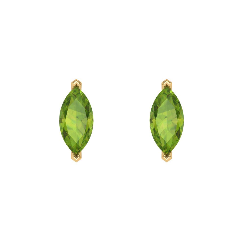 1cttw Marquise Cut Natural Peridot Gold-Plated 925 Silver Push Back Stud Earrings