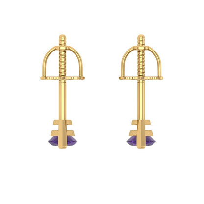 1cttw Marquise Cut Natural Amethyst Gold-Plated 925 Silver Push Back Stud Earrings