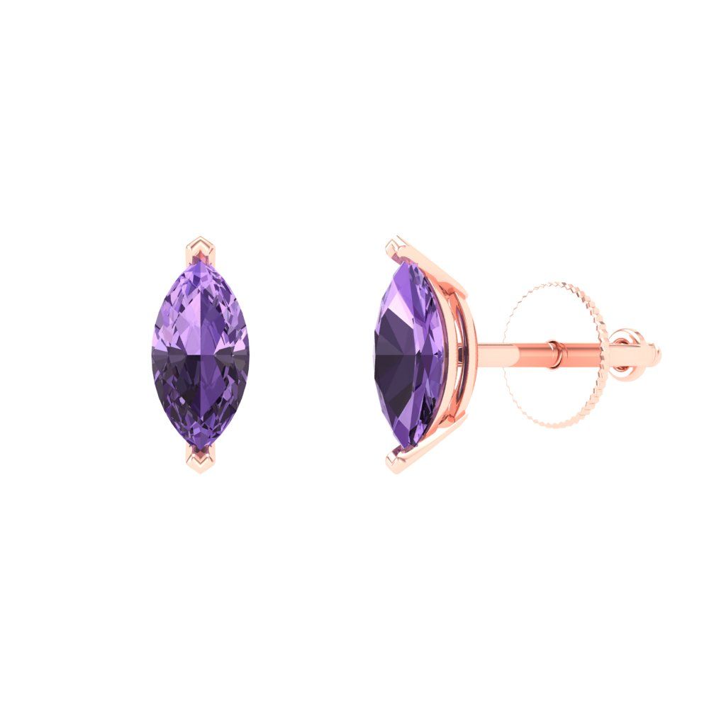 1cttw Marquise Cut Simulated Alexandrite Gold-Plated 925 Silver Push Back Stud Earrings