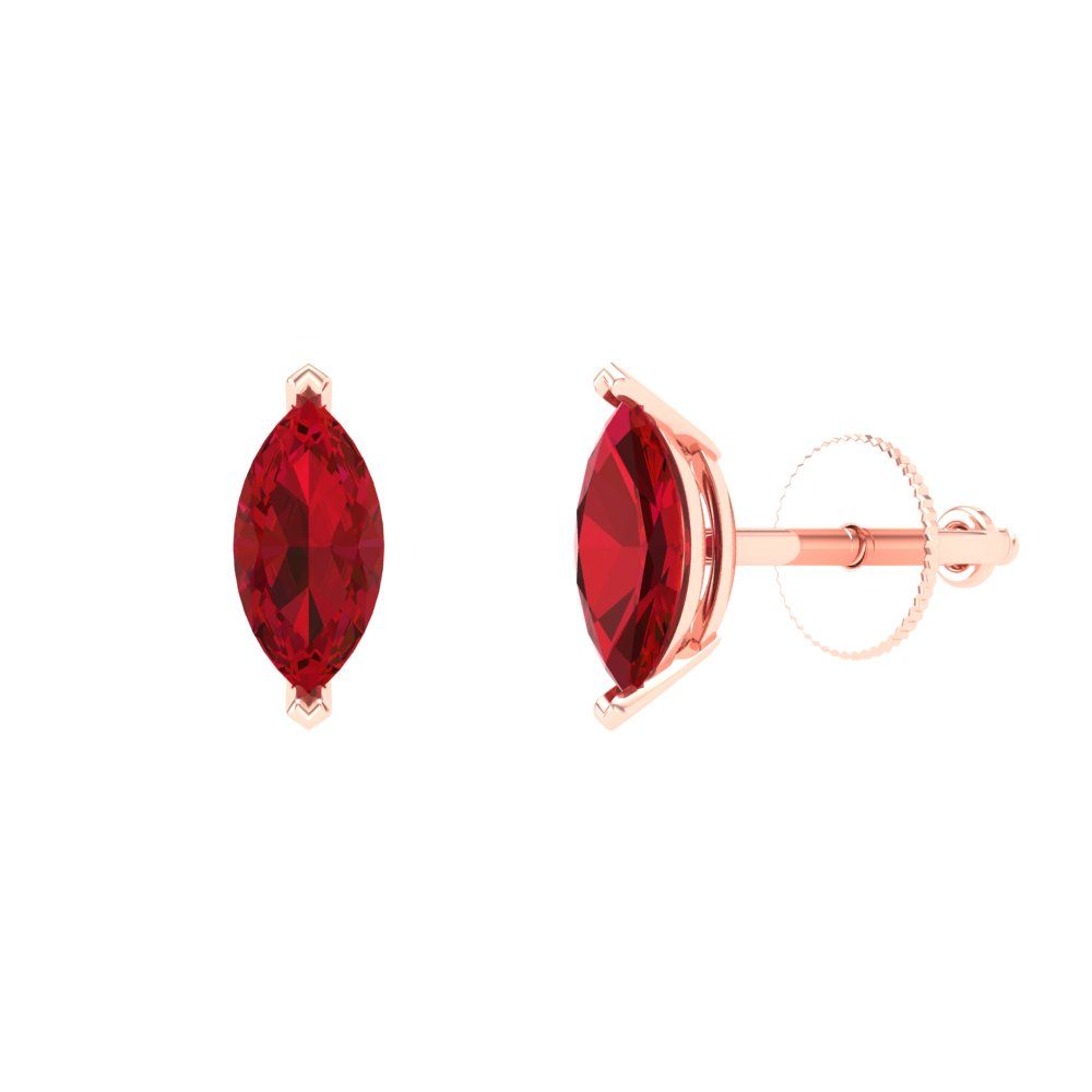 1cttw Marquise Cut Simulated Pink Tourmaline Gold-Plated 925 Silver Push Back Stud Earrings