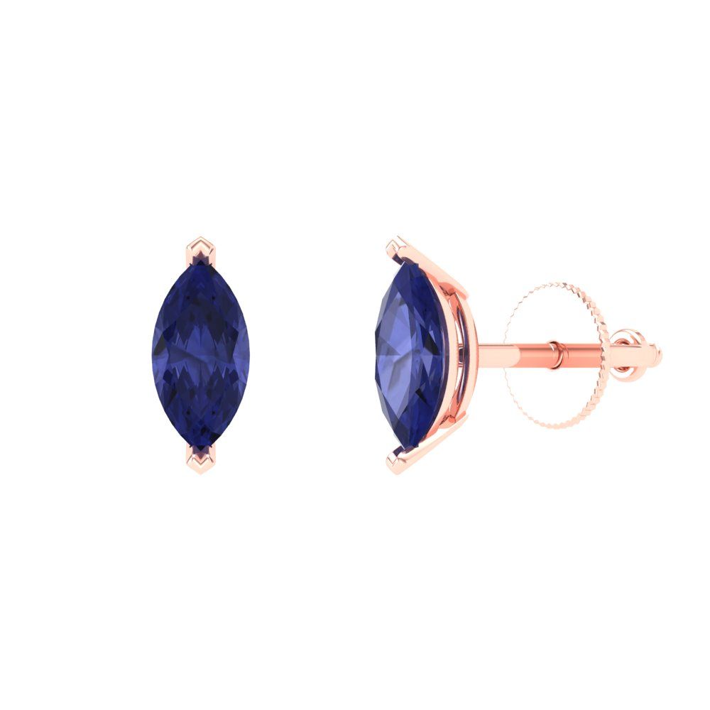 1cttw Marquise Cut Simulated Tanzanite Gold-Plated 925 Silver Push Back Stud Earrings