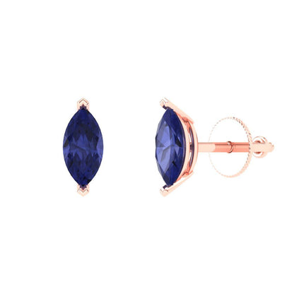 1cttw Marquise Cut Simulated Tanzanite Gold-Plated 925 Silver Push Back Stud Earrings