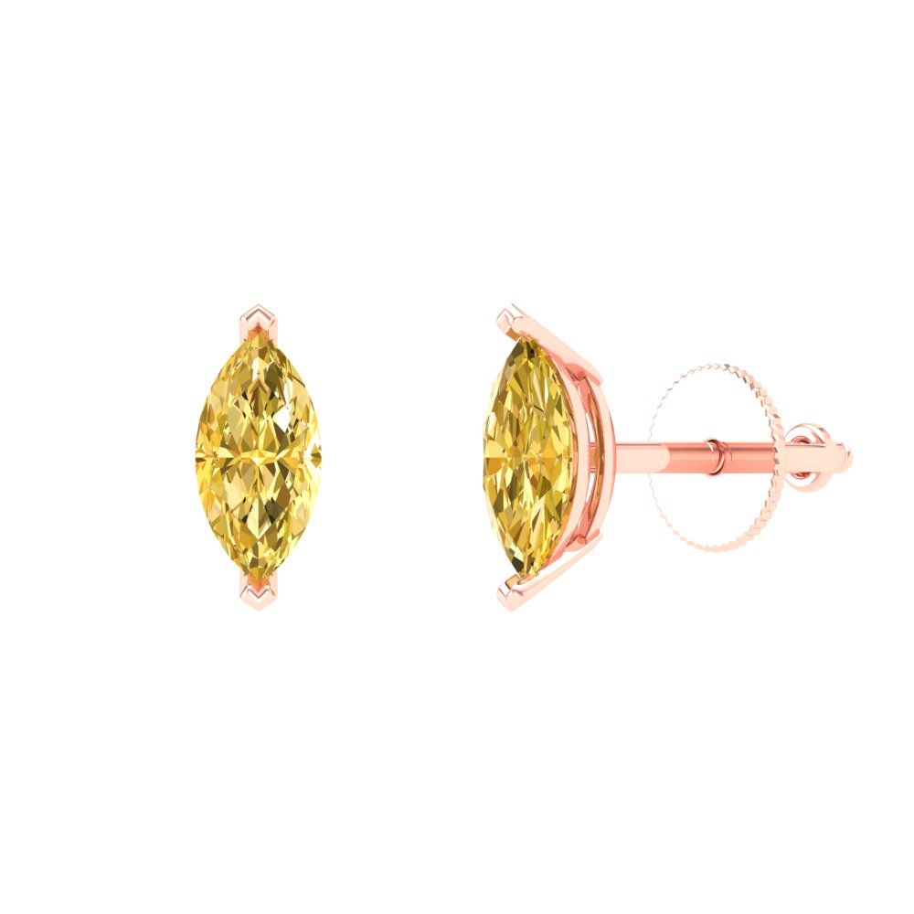 1cttw Marquise Cut Simulated Yellow Diamond Gold-Plated 925 Silver Push Back Stud Earrings