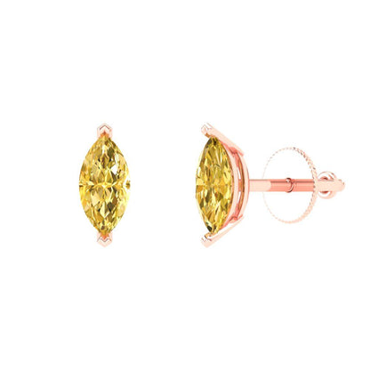 1cttw Marquise Cut Simulated Yellow Diamond Gold-Plated 925 Silver Push Back Stud Earrings
