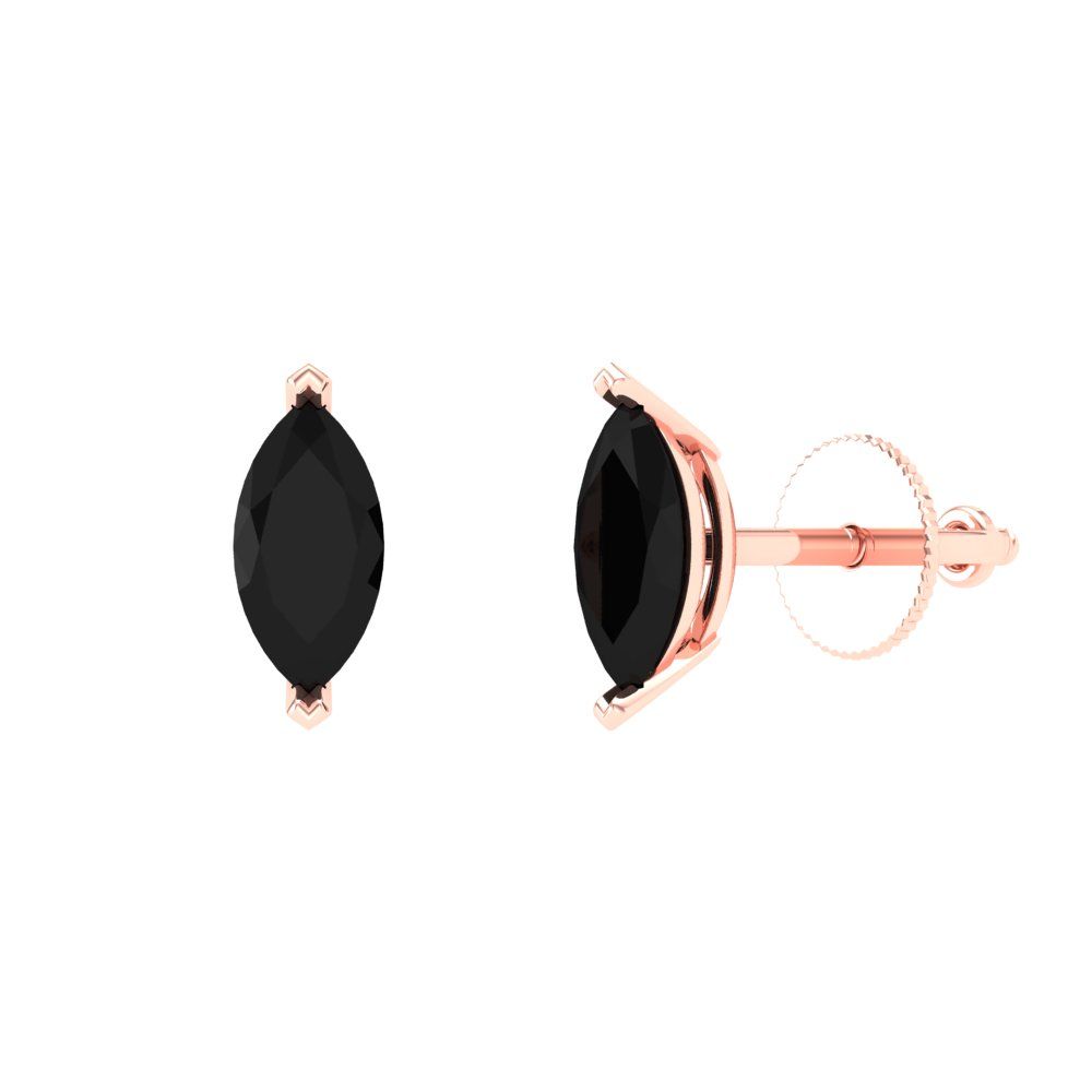 1cttw Marquise Cut Natural Onyx Gold-Plated 925 Silver Push Back Stud Earrings